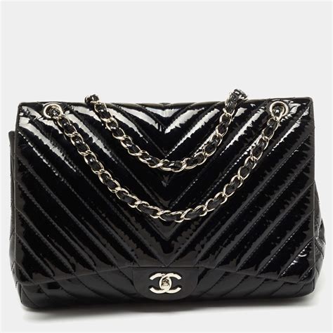 chanel black patent chervon|Chanel Patent Chevron .